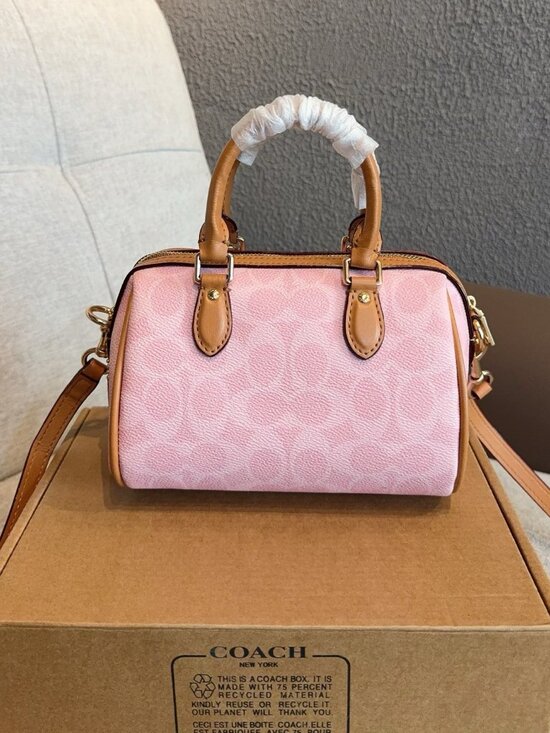 NWT Coach Mini Rowan Crossbody Bag In Signature Canvas Pink Powder CEK79 - Picture 5 of 9